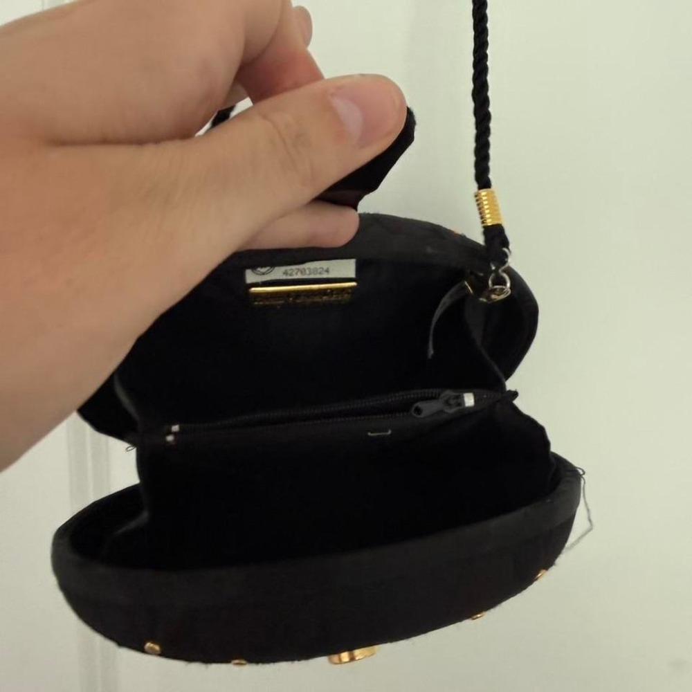 Vintage Black Quilted Studded Oval Crossbody Bag w/ Gold Hardware - Picture 6 of 7